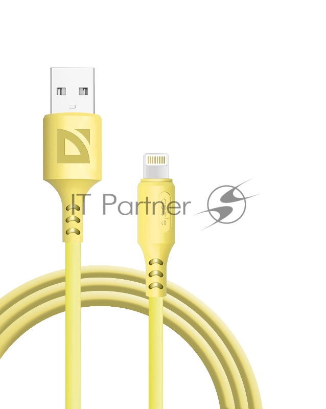 Кабель Defender F207, USB 2.0 (AM) - Apple Lightning (M), 1метр, 2.4А, силиконовая оплетка, жёлтый.