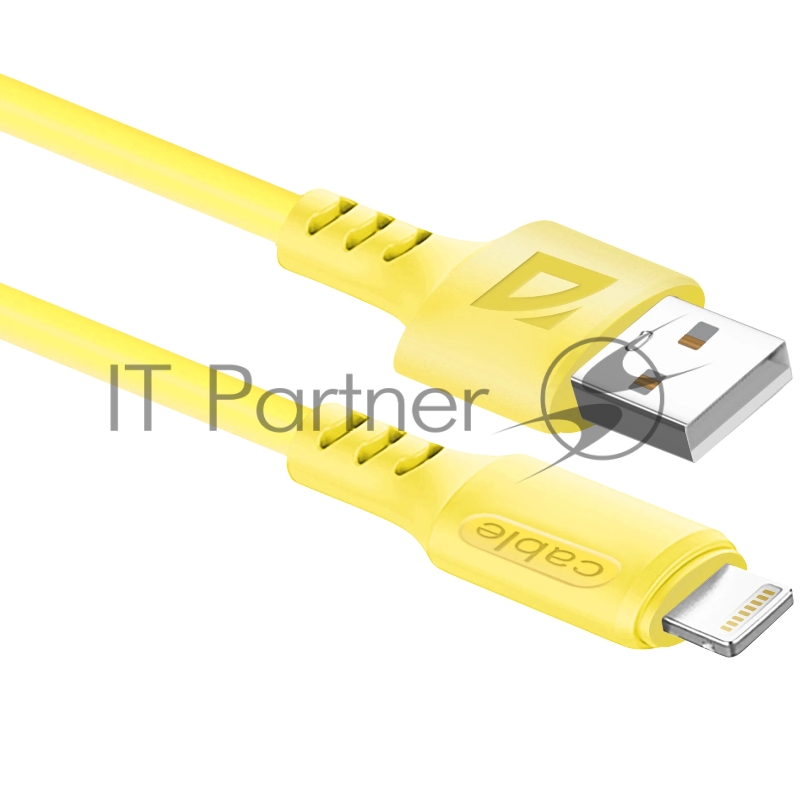 Кабель Defender F207, USB 2.0 (AM) - Apple Lightning (M), 1метр, 2.4А, силиконовая оплетка, жёлтый.