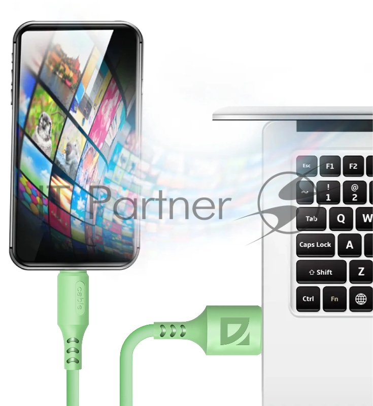 Кабель Defender F207, USB 2.0 (AM) - Apple Lightning (M), 1метр, 2.4А, силиконовая оплетка, зелёный.