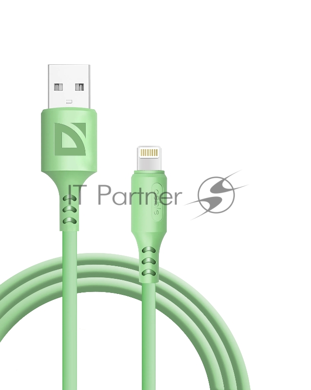 Кабель Defender F207, USB 2.0 (AM) - Apple Lightning (M), 1метр, 2.4А, силиконовая оплетка, зелёный.