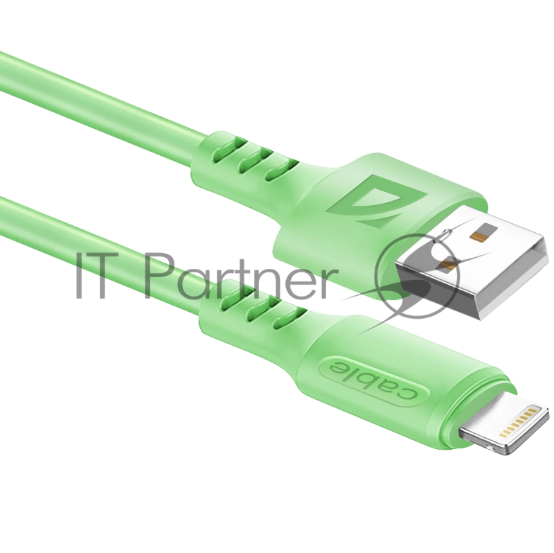 Кабель Defender F207, USB 2.0 (AM) - Apple Lightning (M), 1метр, 2.4А, силиконовая оплетка, зелёный.