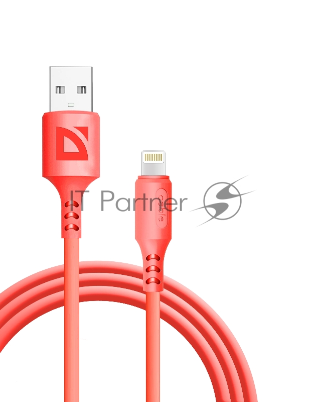 Кабель Defender F207, USB 2.0 (AM) - Apple Lightning (M), 1метр, 2.4А, силиконовая оплетка, красный.