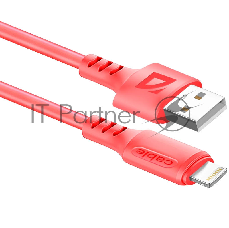 Кабель Defender F207, USB 2.0 (AM) - Apple Lightning (M), 1метр, 2.4А, силиконовая оплетка, красный.
