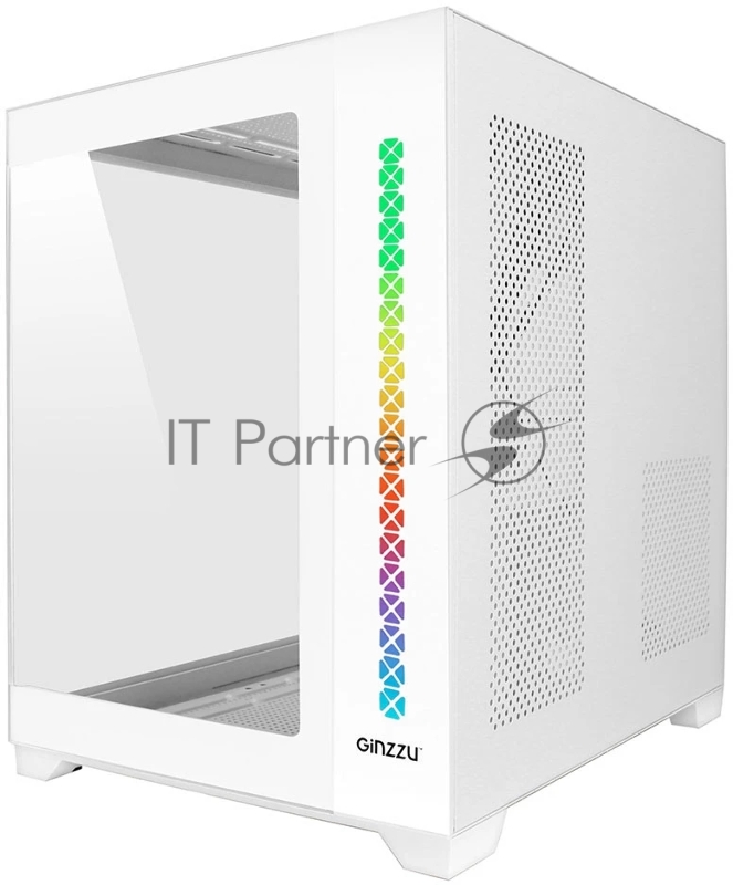 Корпус Ginzzu V420 RGB подсветка, закаленное стекло 1*USB 3.0,1*USB 2.0, AU Белый mATX