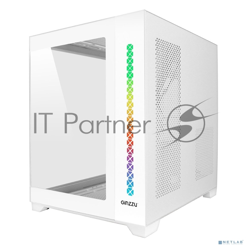Корпус Ginzzu V420 RGB подсветка, закаленное стекло 1*USB 3.0,1*USB 2.0, AU Белый mATX