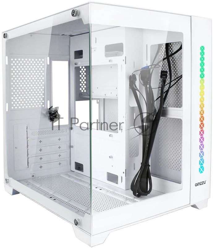 Корпус Ginzzu V420 RGB подсветка, закаленное стекло 1*USB 3.0,1*USB 2.0, AU Белый mATX