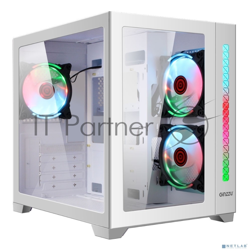 Корпус Ginzzu V450 RGB Белый CRC6 FAN12CM RGB*3