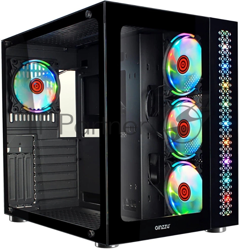Корпус Ginzzu V530 RGB подсветка, контроллер CRC10, 4* 12R6 FAN 12CM RGB закаленное стекло 1*USB 3.0,1*USB 2.0, AU ATX
