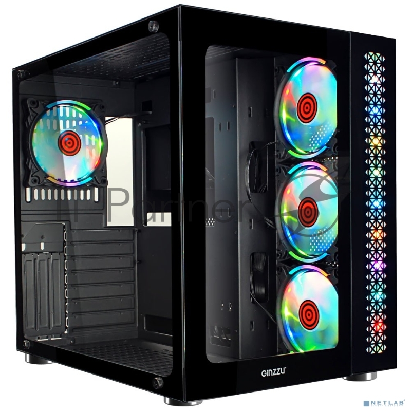 Корпус Ginzzu V530 RGB подсветка, контроллер CRC10, 4* 12R6 FAN 12CM RGB закаленное стекло 1*USB 3.0,1*USB 2.0, AU ATX