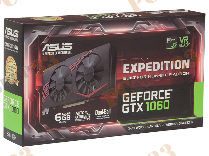 Видеокарта ASUS GeForce GTX 1060 6ГБ EX-GTX1060-6G (GeForce GTX 1060, DDR5, DVI, 2xHDMI, 2xDP) (PCI-E)
