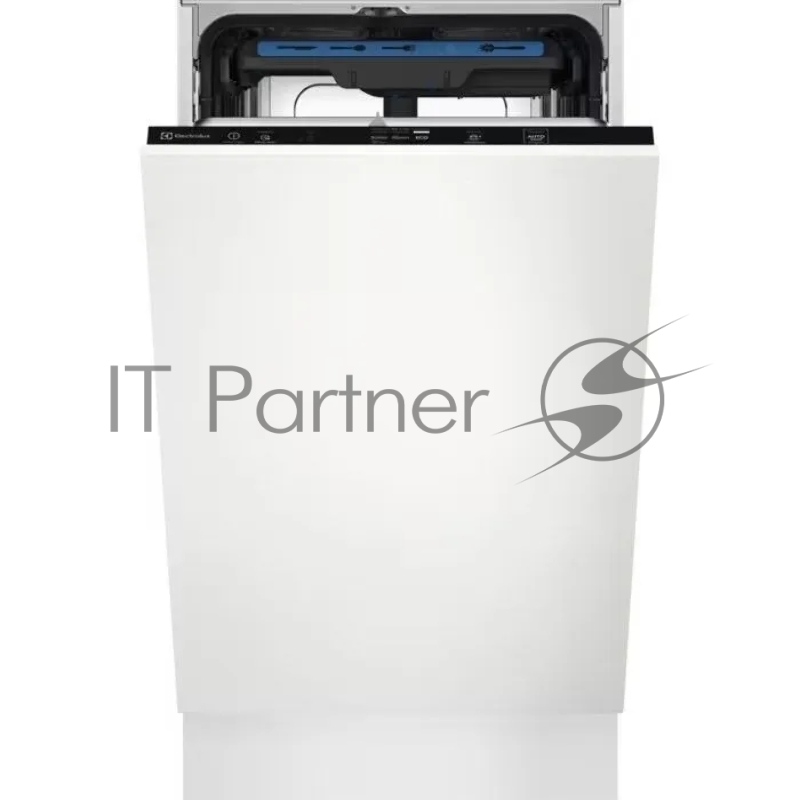 Встраиваемая узкая посудомоечная машина ELECTROLUX без фасада, загрузка на 10 комплектов посуды, сенсорное управление, 6 программ, 44.6x55x82 см, черный цвет, сушка: с открыванием дверцы, индикация на полу: луч