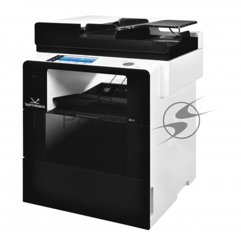 МФУ Катюша M247e принтер/копир/сканер/факс. 47 стр/мин А4+ Ч/Б печать, 1200 dpi. Сканер цвет А4-А3 до 60 стр/мин. CPU 1 ГГц, 2 ГБ RAM, Ethernet, USB, USB-host, Wi-Fi. PS3, PCL, PDF, GDI. DF 50 листов. 6 панель управления + клавиатура. Тонер 3 000 отп