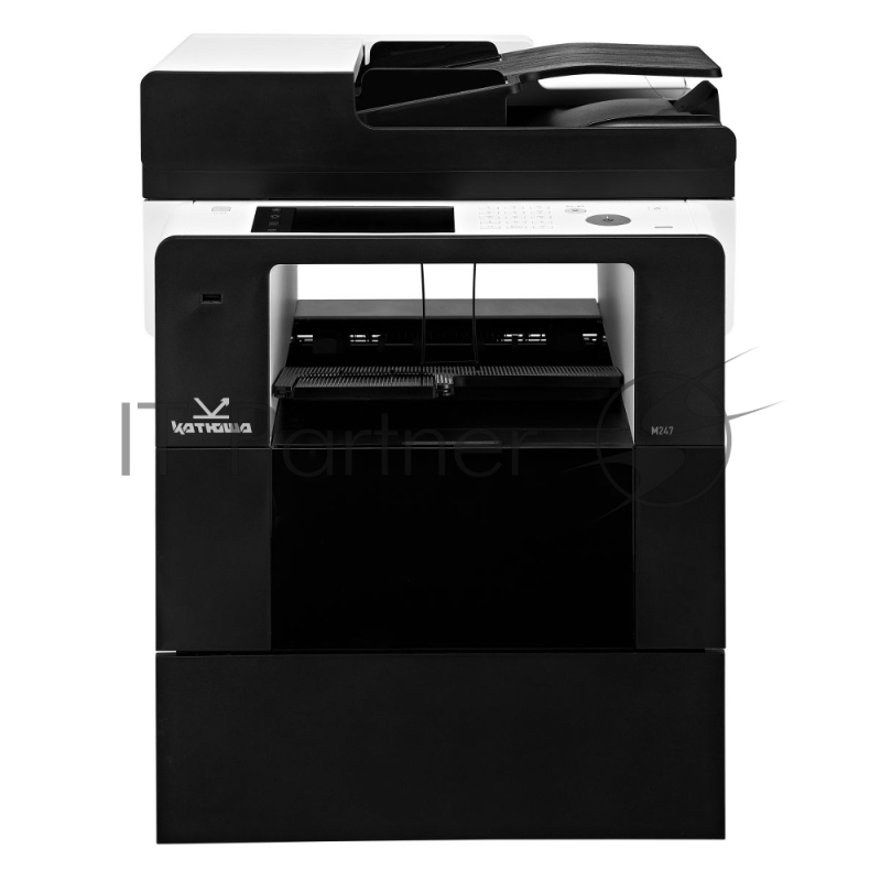 МФУ Катюша M247e принтер/копир/сканер/факс. 47 стр/мин А4+ Ч/Б печать, 1200 dpi. Сканер цвет А4-А3 до 60 стр/мин. CPU 1 ГГц, 2 ГБ RAM, Ethernet, USB, USB-host, Wi-Fi. PS3, PCL, PDF, GDI. DF 50 листов. 6 панель управления + клавиатура. Тонер 3 000 отп