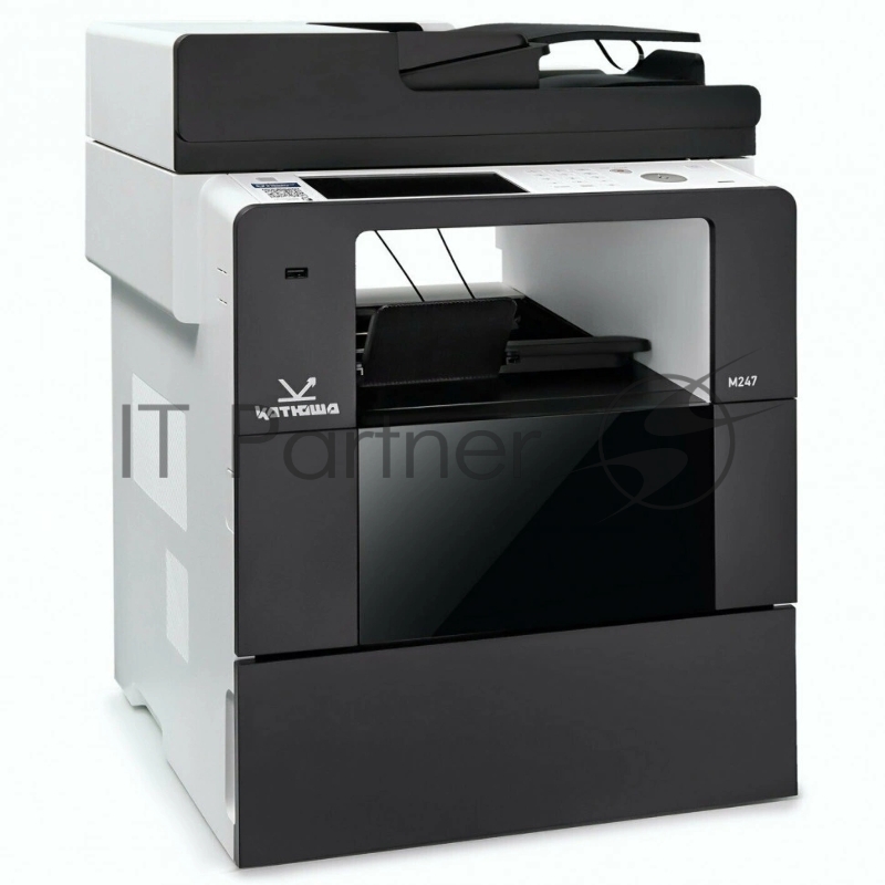 МФУ Катюша M247e принтер/копир/сканер/факс. 47 стр/мин А4+ Ч/Б печать, 1200 dpi. Сканер цвет А4-А3 до 60 стр/мин. CPU 1 ГГц, 2 ГБ RAM, Ethernet, USB, USB-host, Wi-Fi. PS3, PCL, PDF, GDI. DF 50 листов. 6 панель управления + клавиатура. Тонер 3 000 отп