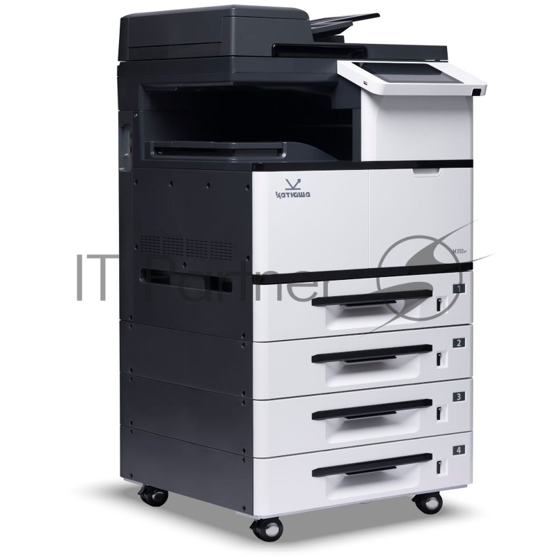 МФУ Катюша M350p принтер/копир/сканер, А3 формат, монохромный, 50 А4/мин, 1200 dpi. Сканер цвет/чб. CPU 1200 МГц, 4 ГБ RAM, Ethernet, USB, USB-host, 8 панель. Тонер в комплекте 10 000 отп. Российская сборка