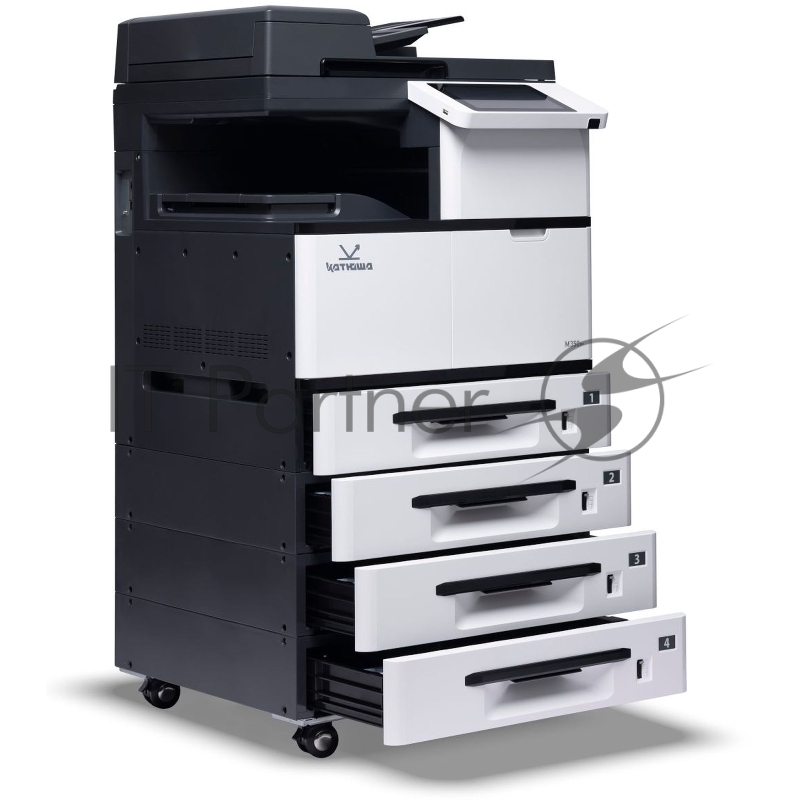 МФУ Катюша M350p принтер/копир/сканер, А3 формат, монохромный, 50 А4/мин, 1200 dpi. Сканер цвет/чб. CPU 1200 МГц, 4 ГБ RAM, Ethernet, USB, USB-host, 8 панель. Тонер в комплекте 10 000 отп. Российская сборка