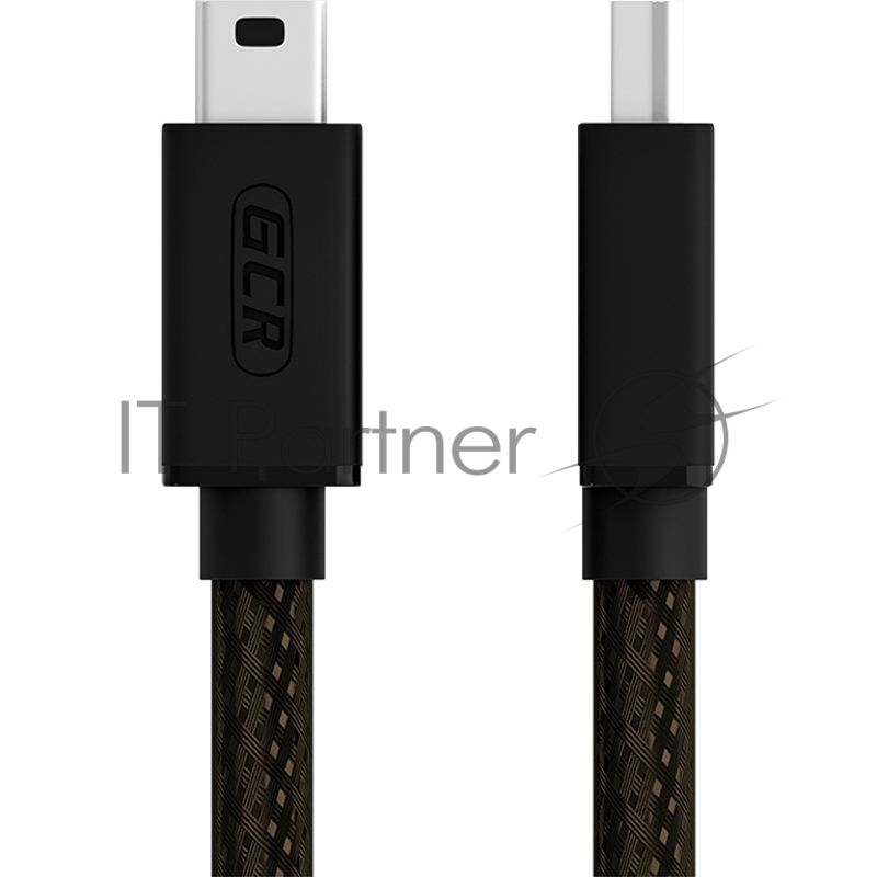 Кабель GCR PROF 1.0m USB 2.0, AM/mini 5P, черно-прозрачный, 28/24 AWG, экран, армированный, морозостойкий, GCR-51197
