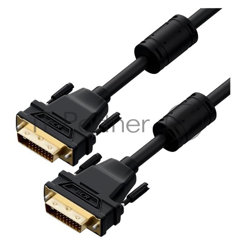 Кабель GCR PROF 5.0m DVI-D, черный, GOLD, ферритовые кольца, OD 8.5mm, 28 AWG, DVI/DVI, 25M/25M, двойной экран