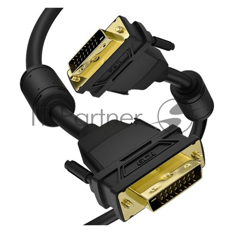 Кабель GCR PROF 5.0m DVI-D, черный, GOLD, ферритовые кольца, OD 8.5mm, 28 AWG, DVI/DVI, 25M/25M, двойной экран