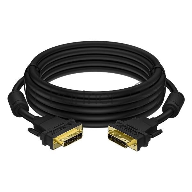 Кабель GCR PROF 5.0m DVI-D, черный, GOLD, ферритовые кольца, OD 8.5mm, 28 AWG, DVI/DVI, 25M/25M, двойной экран