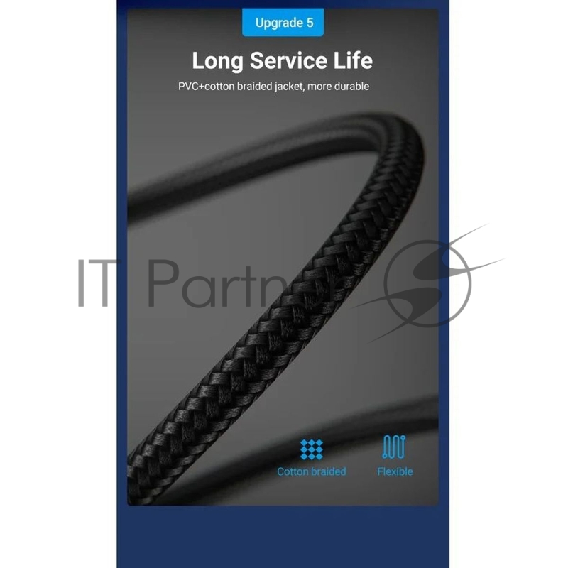 Патч-корд Vention прямой SFTP cat.8 RJ45 - 3м. Черный Тканевая оплетка