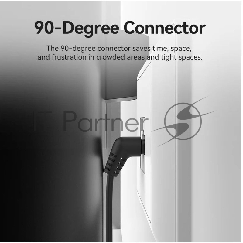 Патч-корд Vention прямой UTP cat.6a, RJ45 угол 90 - 3м. Черный