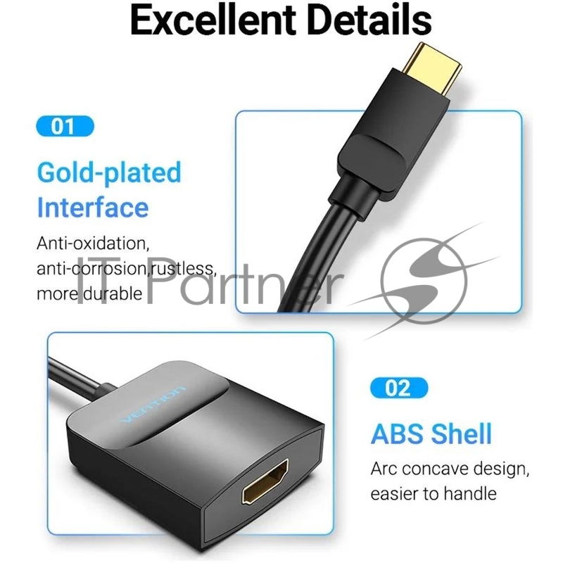 Мультимедиа конвертер Vention USB Type C M/HDMI F, Черный