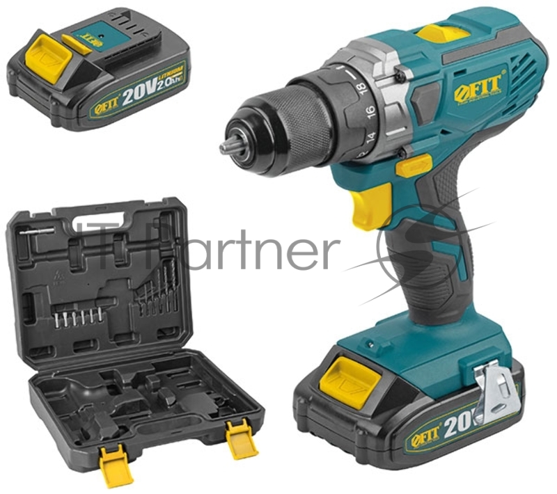 Дрель-Шуруповерт акк. 20 В, 0-400/1400 об/мин, 40 Нм, 2 (Li-Ion) 2,0 Ач, 1,25 ч., рез. накл., кейс
