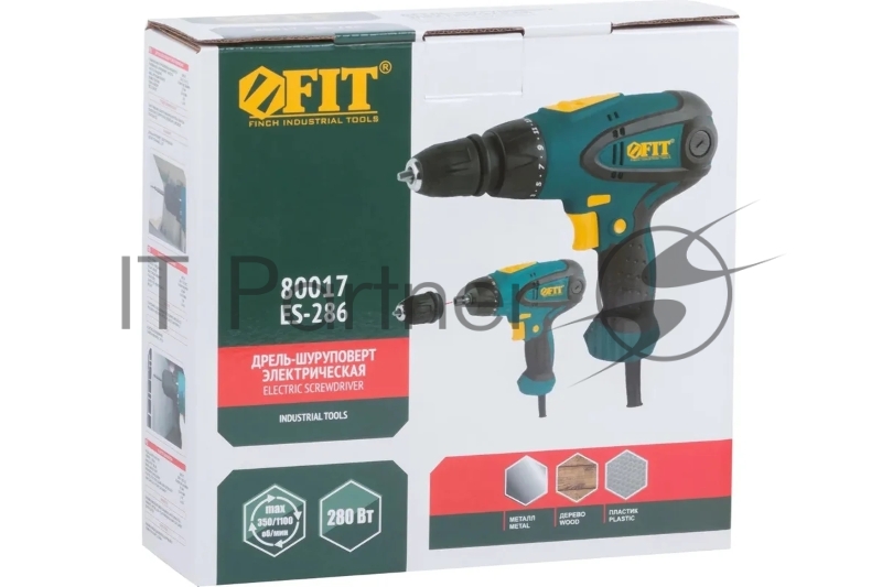 Дрель-Шуруповерт эл. 280 Вт, 0-350/1100 об/мин, БзП 10 мм, рез. накл., 25 Нм, БС щеток, 1,4 кг, коробка