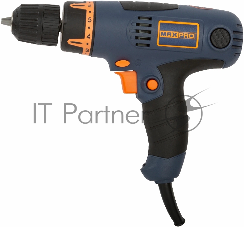 Дрель электрическая MAX-PRO 320 Вт, 0-4200об/мин, быстрозажимной патрон 0,6-6,5мм, 1 кг, резиновые вставки, кор.