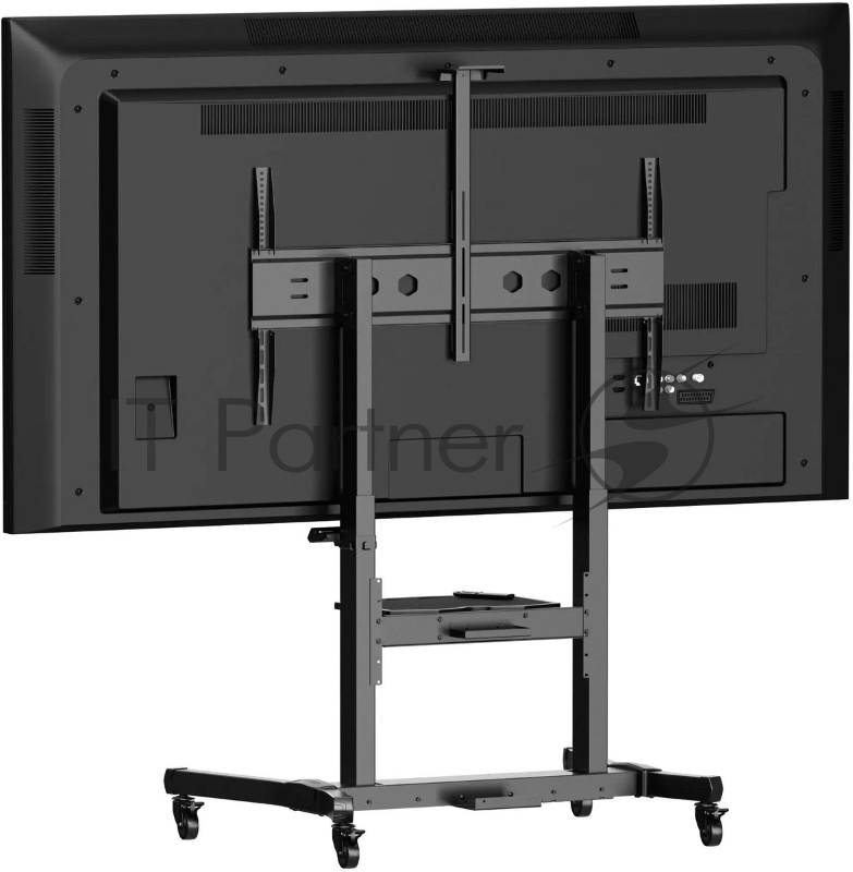 Мобильная стойка МОТОРИЗОВАННАЯ ONKRON на 1 ТВ/ 50-100 от 200х200 до 1000х600, макс нагр 130кг, 1 полка для AV, полка для камеры, кабель-канал, высота 1130-1600мм, черный