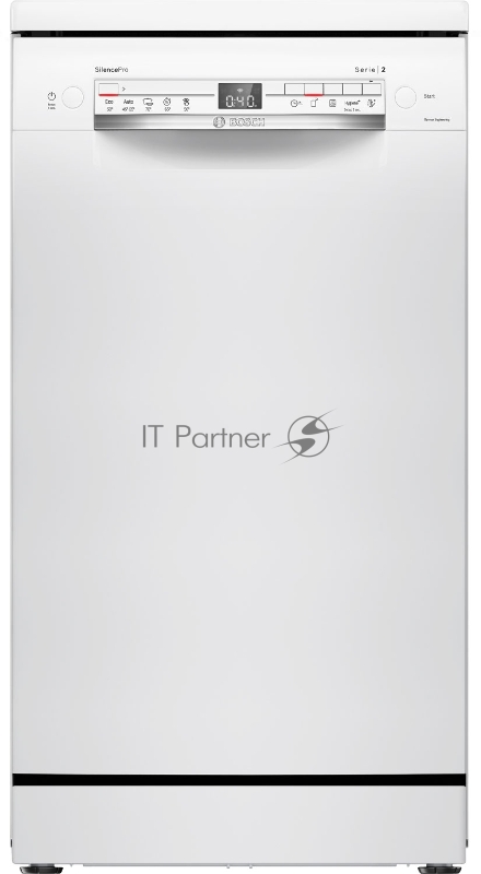 Отдельностоящая посудомоечная машина Bosch, 45 см, 10 комплектов, 5 программ, электронное управление, дисплей, отсрочка старта, уровень шума 46 дБ, энергоэффективность А+, цвет белый