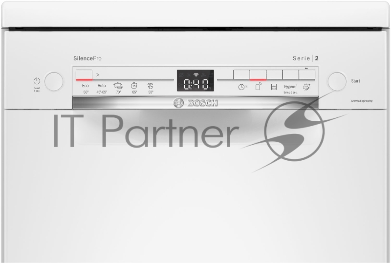 Отдельностоящая посудомоечная машина Bosch, 45 см, 10 комплектов, 5 программ, электронное управление, дисплей, отсрочка старта, уровень шума 46 дБ, энергоэффективность А+, цвет белый