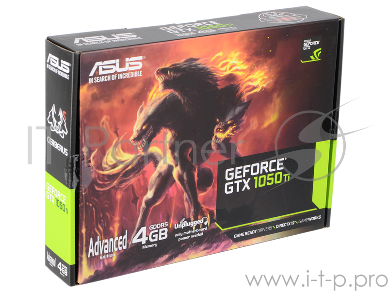 Видеокарта ASUS GeForce GTX 1050 Ti 4ГБ CERBERUS-GTX1050TI-A4G (GeForce GTX 1050 Ti, DDR5, DVI, HDMI, DP) (PCI-E)