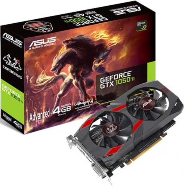 Видеокарта ASUS GeForce GTX 1050 Ti 4ГБ CERBERUS-GTX1050TI-A4G (GeForce GTX 1050 Ti, DDR5, DVI, HDMI, DP) (PCI-E)
