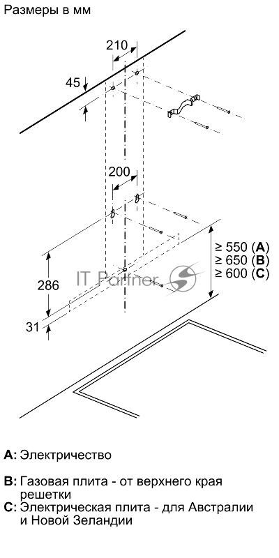 Каминная вытяжка для настенного монтажа Bosch DWB94BC52, 90 см, нерж.сталь, 365 м3/ч