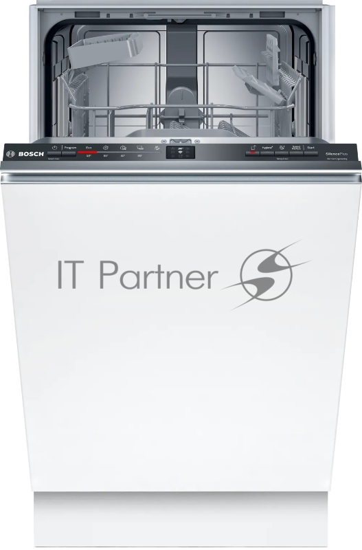 Встраиваемая посудомоечная машина Bosch, 45 см, 9 комплектов, 5 программ, 2 корзины, электронное управление, дисплей, HygienePlus, VarioSpeed Plus, конденсационная сушка, энергоэффективность А+, уровень шума 48 дБ, цвет белый