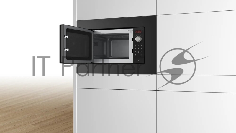Встраиваемая микроволновая печь Bosch BFL623MB3 черный, микроволны до 800 Вт, 5 ступеней мощности микроволн, поворотный переключатель,многофункциональ часы, рабочая камера объемом 20л, сделано в Китае