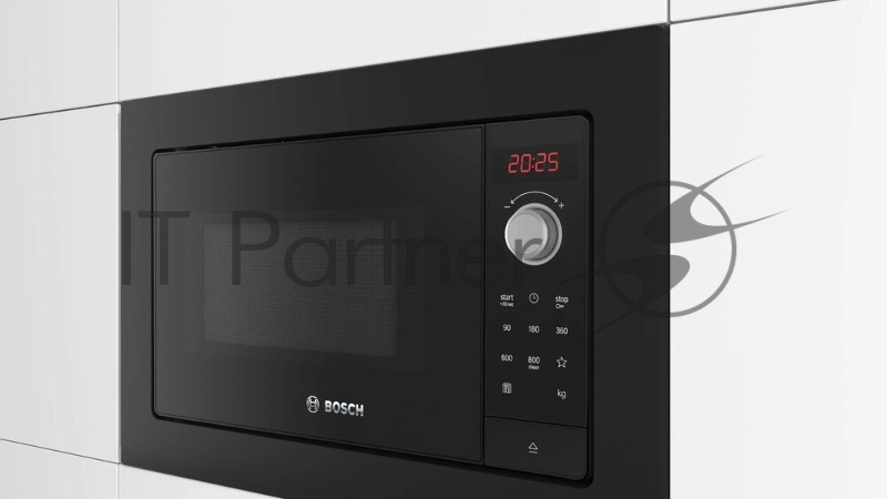 Встраиваемая микроволновая печь Bosch BFL623MB3 черный, микроволны до 800 Вт, 5 ступеней мощности микроволн, поворотный переключатель,многофункциональ часы, рабочая камера объемом 20л, сделано в Китае