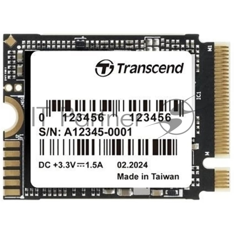 Твердотельный накопитель Transcend SSD MTE310S, 512GB, M.2(22x30mm), NVMe, PCIe 4x4 , 3D TLC, R/W 3300/1700 MB/s, IOPs 330 000/690 000, TBW 300, DWPD 0.33, DRAM-less (5 лет)