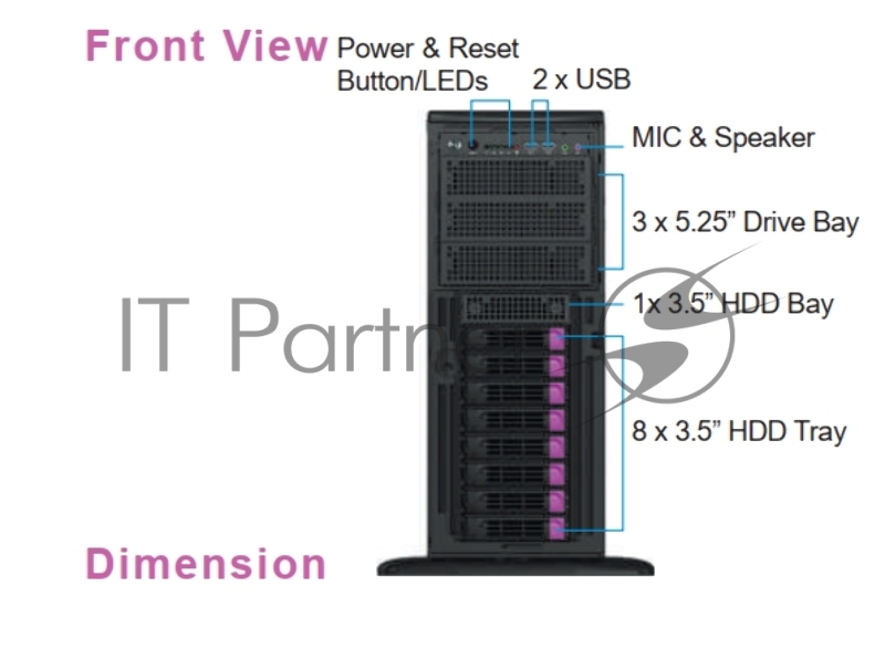 Серверный корпус 8*3.5 swappable HDD tray, 12Gbps BP,single 1200W PSU