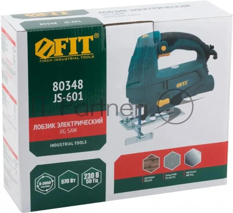 Лобзик FIT JS-601 570 Вт, 0-3000 ход/мин, БзП, маятник, 65 мм, 1,9 кг, рез. накл., коробка
