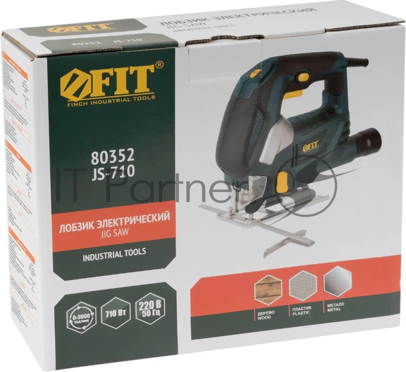 Лобзик FIT JS-710 710 Вт, 0-3000 ход/мин, БзП, маятник, 80 мм, 2,1 кг, рез. накл., коробка