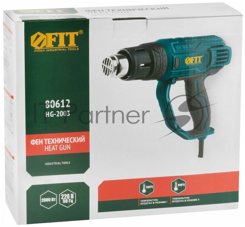 Фен технический FIT HG-2003 2000 Вт, 350/600 °C, 300/500 л/мин, рез. накл., коробка