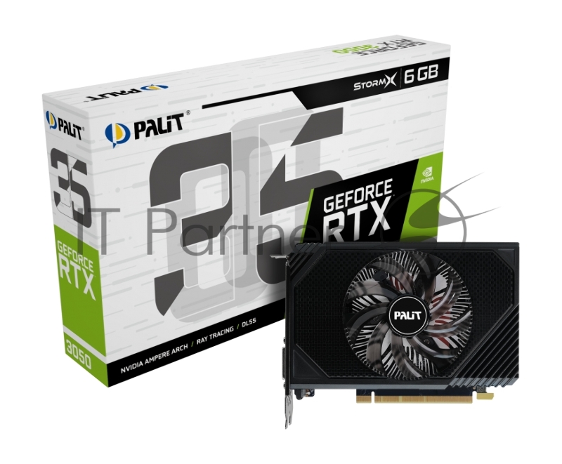 Видеокарта Palit RTX3050 STORMX 6Gb NVIDIA GeForce RTX 3050 6Gb PCI-E 4.0 96bit GDDR6 1042/14000 DVIx1 HDMIx1 DPx1 HDCP Ret