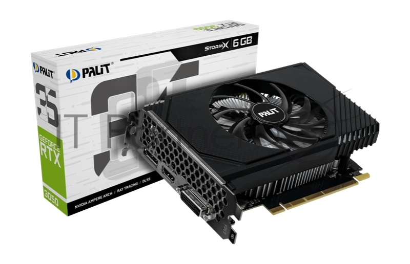 Видеокарта Palit RTX3050 STORMX 6Gb NVIDIA GeForce RTX 3050 6Gb PCI-E 4.0 96bit GDDR6 1042/14000 DVIx1 HDMIx1 DPx1 HDCP Ret