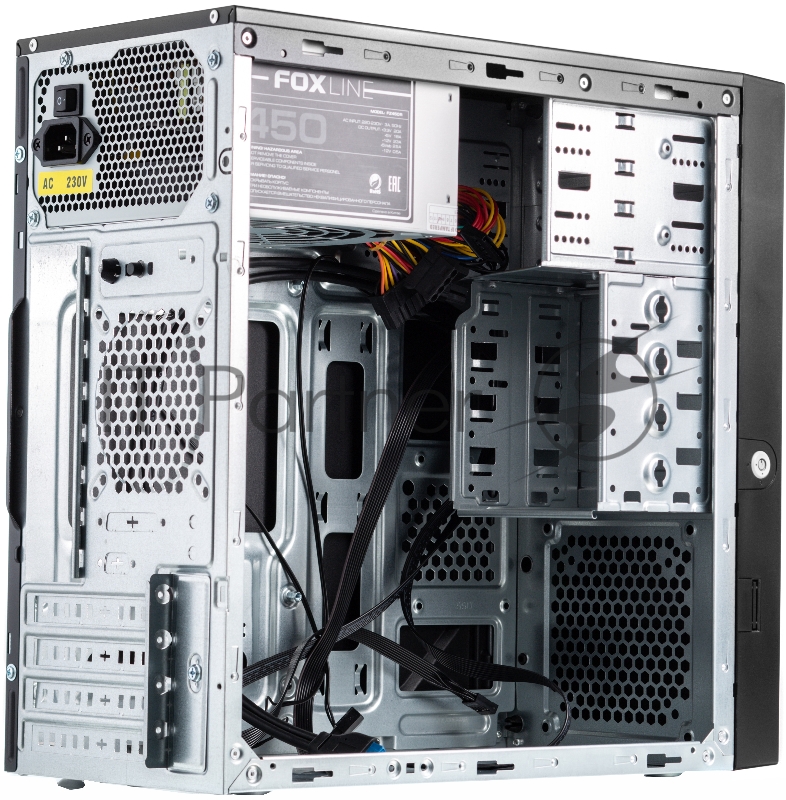 Корпус с блоком питания 450Вт Case Foxline FL-733R-FZ450R-U32-NRP mATX case, black, w/PSU 450W 12cm, w/2xUSB2.0, w/2xUSB3.0, w/P-lock, w/E-lock, w/rear LED lighting button, w/pwr cord, w/o FAN