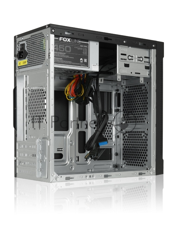 Корпус с блоком питания 450Вт Foxline FL-708-FZ450 mATX case, black, w/PSU 450W 8cm, w/2xUSB2.0, w/pwr cord, w/o FAN