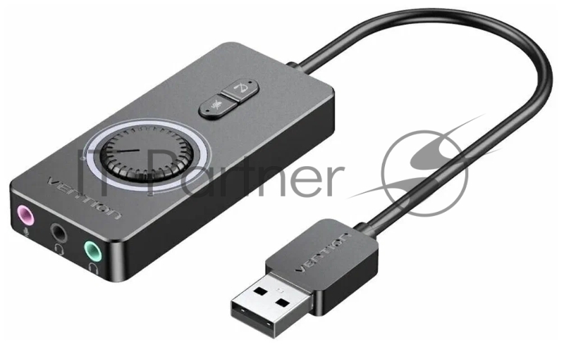 Внешняя звуковая карта Vention USB c регулятором громкости Черная