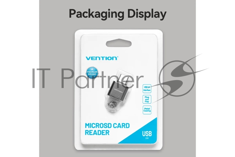 Картридер Vention OTG USB 2.0 CM / MicroSD - Серый